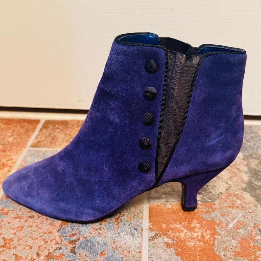 Purple Suede Kitten Heels Pointed Toe Ankle Boots! - Picture 7 of 15